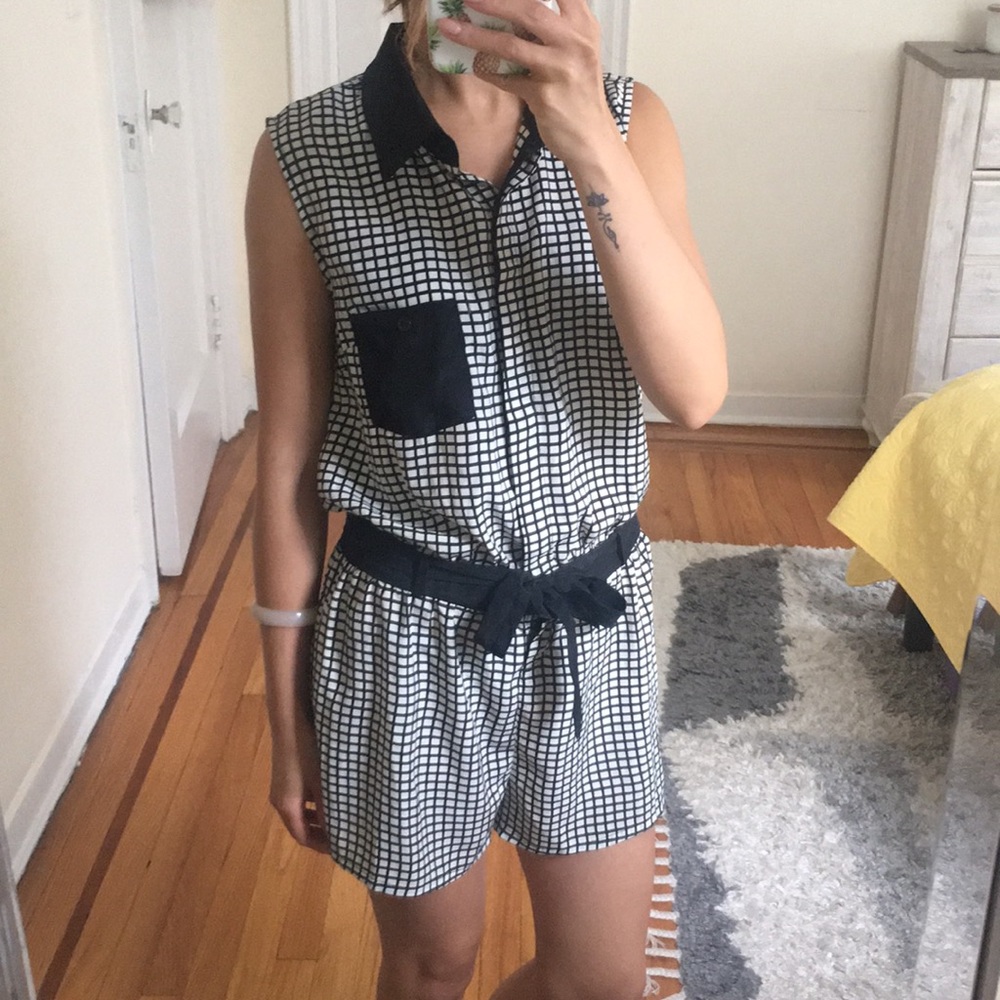 Black and white plaid romper